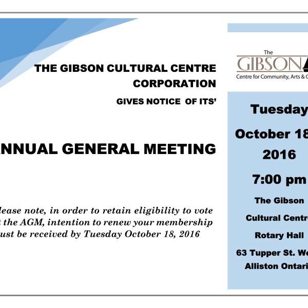 REMINDER: Annual General Meeting - October 18th, 2016
