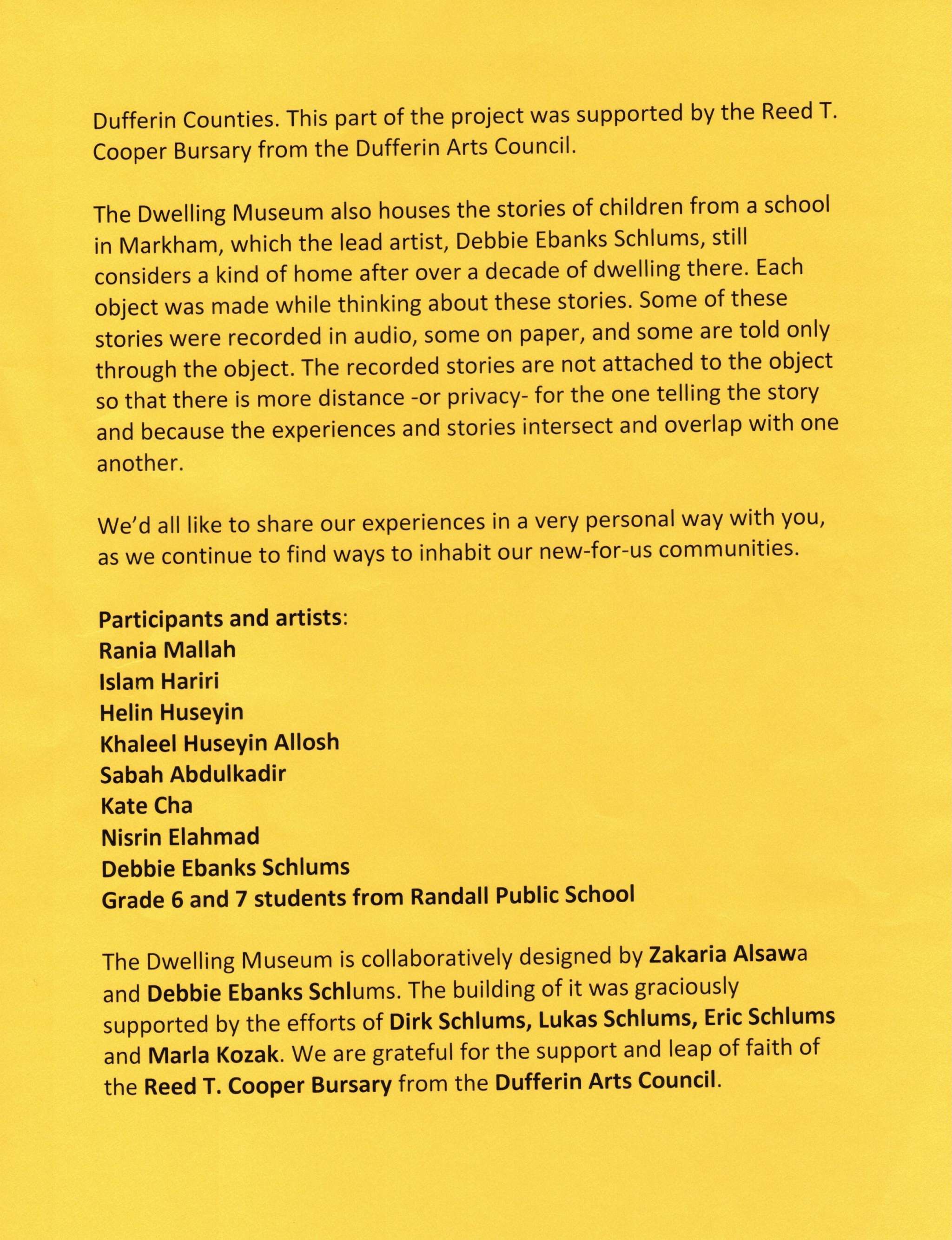 The Dwelling Museum - Artist Statement page 2