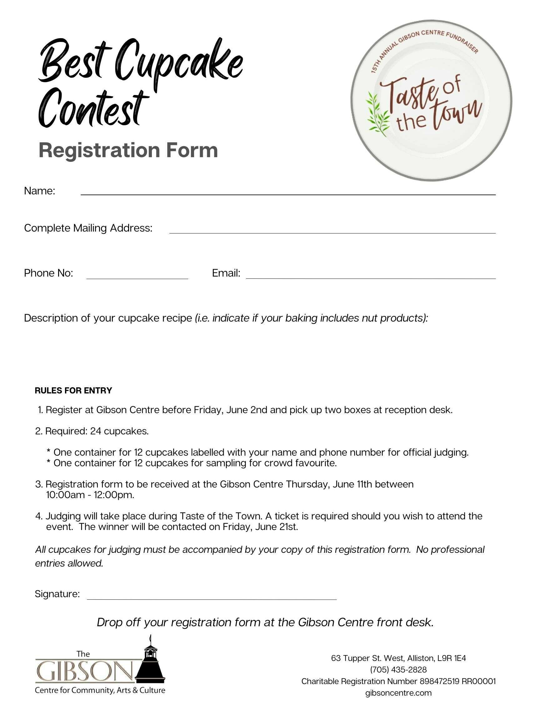 Taste of the Town - Best Cupcake Contest - Best Cupcake Contest Registration Form