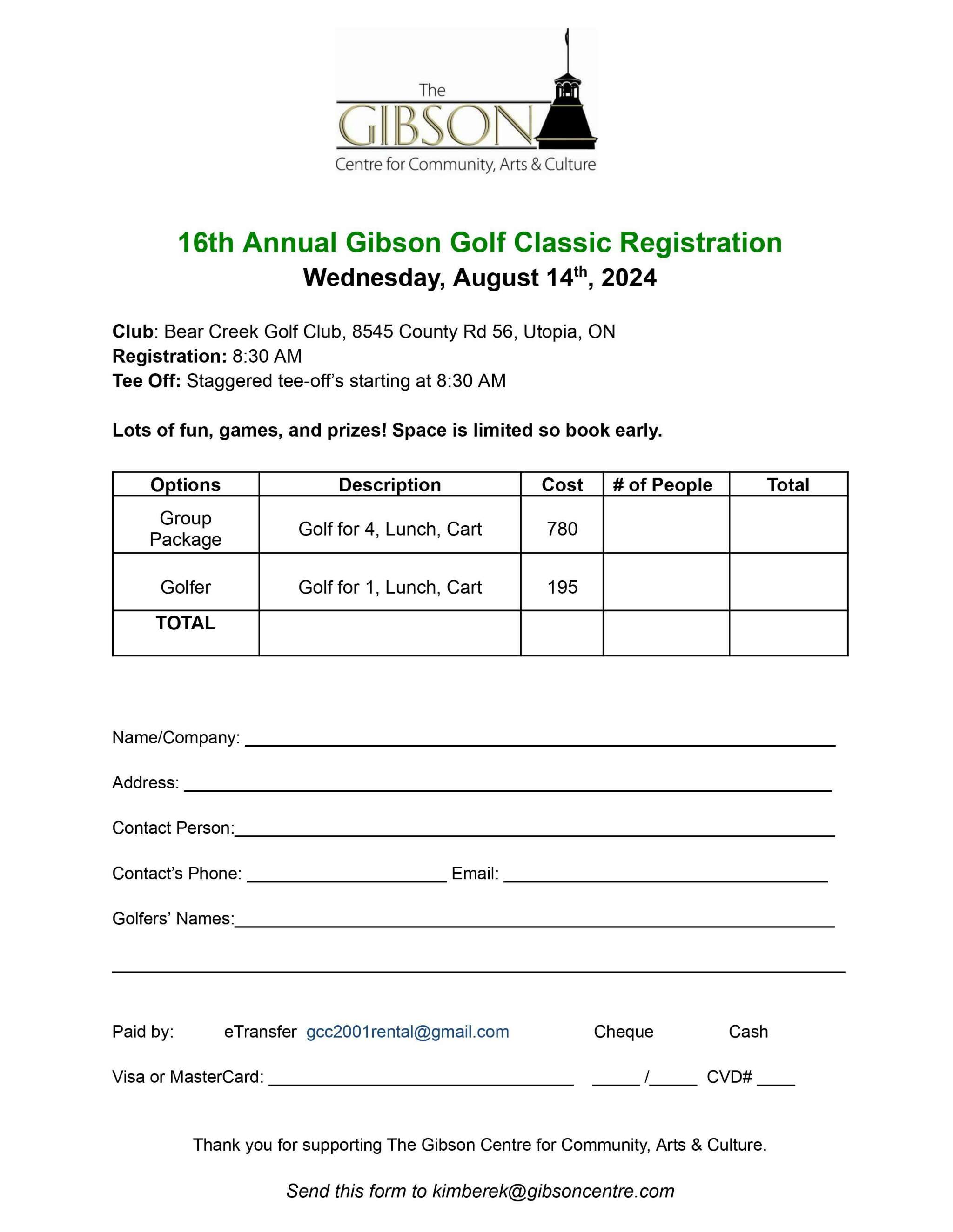 Gibson Centre 16th Annual Golf Tournament - Golf Registration