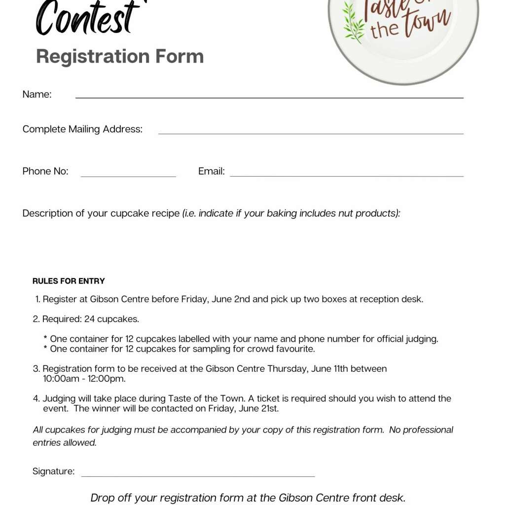 Best Cupcake Contest Registration Form